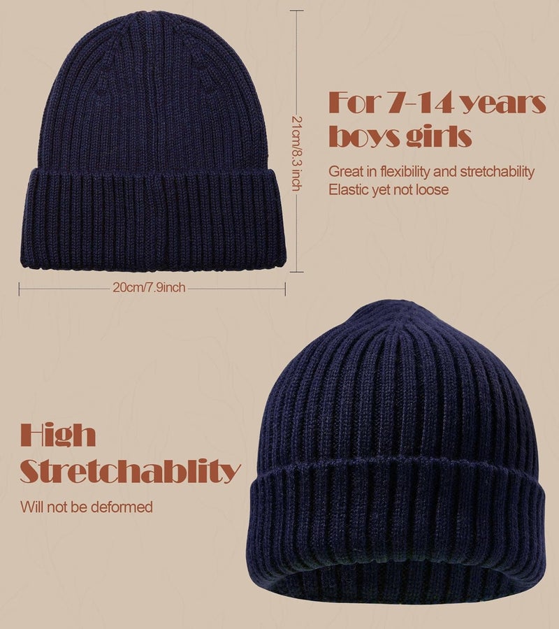 KDVOG Store Kids Merino Wool Beanie Hat,Unisex Children Warm Winter Cuffed Ski Caps Classic Knitted Skull Caps for Boys Girls 7-14Y - Image 4